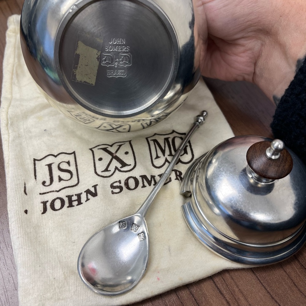 John Somers pewter Mustard Pot W/ Spoon